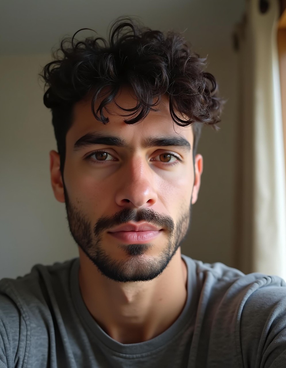 Exemple de selfie amateur — éclairage maison, expression spontanée